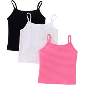 Milumia Girl's 3 Pack Ribbed Knit Camisoles Spaghetti Strap Basic Crop Cami Tops