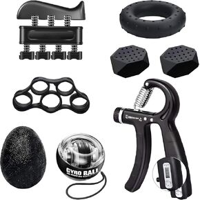 Grip Strength Trainer Workout Kit 7 Pack, Wrist Trainer Ball, Hand Grip Strengthener, Stress Relief Balls for Sdults, Forearm Strengthener, Finger Exerciser, Jawline Exerciser, Grip Strength Ring for Athletes & Musicians