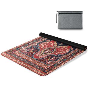 Yoga Mat Red Persian Design Fitness Mat Eco-Friendly Non Slip Portable Foldable Floor Workouts Mat for Pilates Home Gym Exercise Beach 70.8x26 inch