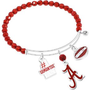 NCAA Alabama Crimson Tide Three Charm Logo Beaded Bangle Bracelet