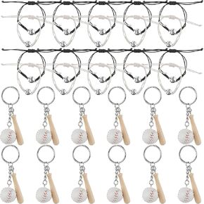 Framendino, 12 Pack Baseball Charm Bracelets Adjustable Braided Sports Wristbands and 12 Pack Mini Baseball Keychain with Wooden Bat in Kuwait
