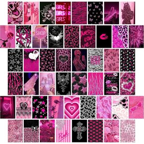 TwoDays Mcbling Room Decor Aesthetic Wall Collage Kit, Trashy Y2k Posters for Girls bedroom, 2000s Hot Pink Wall Art, Emo Baddie Prints for women Apartment.(Set of 50, 4" × 6")