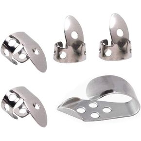 5Pcs Guitar Thumb Finger Picks Set Stainless Steel Finger Picks for Gutiar Bass Ukulele Banjo Silver B