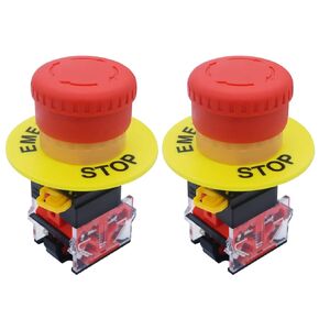 mxuteuk 2pcs 22mm 2 NC Red Mushroom Emergency Stop Push Button Switch AC 660V 10A LA36-02ZS