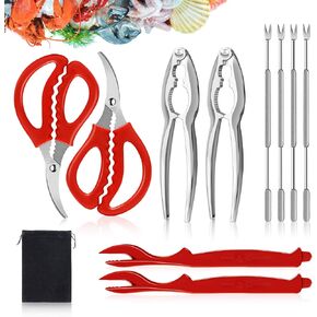 10 Pcs Seafood Tools Set Includes Crab Lobster Crackers, Stainless Steel Crab Forks/Picks, Lobster Shellers and Seafood Scissors, Nut Cracker Set for Crab Leg Crackers Tool