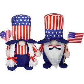 Patriotic Decorations,4th of July Gnomes Plush, Mini Flag Independence Day Decorations,Red White Blue Patriotic Decor,4th of July Tiered Tray Decor,Summger Gnome Decor,Memorial Day Decor
