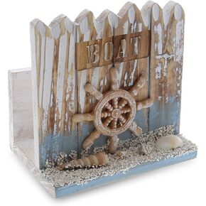 CoTa Global Coastal Horizon Napkin Holder - Nautical Themed Napkin Holder with Boat Wheel, Beach Napkin Holder Decor for Tabletop, Novelty Anchor Wooden Figure, Coastal Table Decor Centerpiece