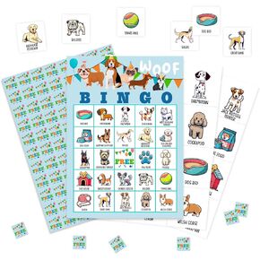 Dog Bingo Game Cards, Puppy Bingo Games for Adults, Doggy Bingo Cards Supplies, Pawty Party Birthday Party Bingo Decor Favors, Card Gifts for Dog Lovers Women Friends Family Holiday