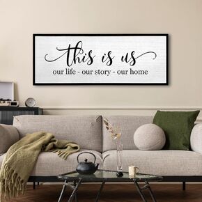 This Is Us Sign Wall Decor 32" x 12" Large Family Living Room Modern Rustic Farmhouse Vintage Wooden Framed Bedroom Entryway Beautiful Simple Hanging Home Wall Art Decoration (Black)