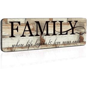 Wood Wall Decor Sign Family Wall Art Sign Home Inspirational Motto Printed Plaque Sign-Family, Where Life Begins and Love Never Ends 16"x5"-Wood Wall Decorations for Home Decor