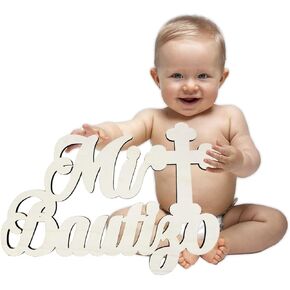 Mexico Wooden Mi Bautizo Sign-Baby Shower Supplies,Wall Hanging Decoration for Baby Shower Party,First Holy Communion,Gender Reveal Backdrop