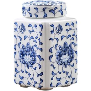 Fenteer Ceramic Ginger Jar Porcelain Temple Jar Delicate Chinese Style Decorative Jar Multi Purpose Storage Jar Vase Flower Vase for Home Decoration, Blue White