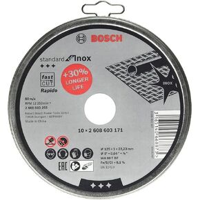 Bosch 2608603255 WA60TBF Inox Cutting Disc, 125mm x 1mm x 22.23mm, White, Pack of 10