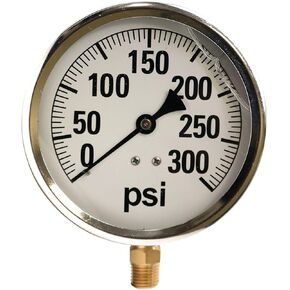 41 Series 4" 300 PSI Pressure Gauge - Stainless Steel, 1/4" NPT Brass Bottom Mount, Glycerin Filled