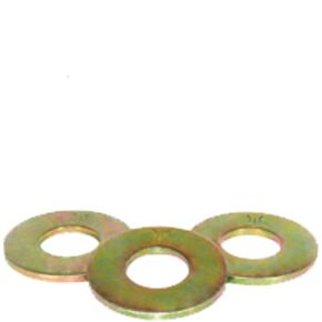 1/2" SAE Flat Washers (Pack of 10), Thru-Hardened Yellow Zinc Plated Steel, 1-1/16" Outside Diameter, for Screws & Bolts - by Chipmunk Hardware