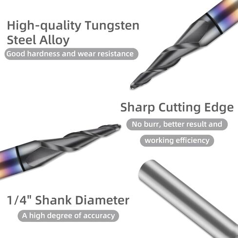 FoxAlien 1/4 "عرقوب مدبب الكرة نهاية مطحنة، 1.0mm قطع الشعاع مدبب CNC راوتر بت ل 3D الخشب نحت النجارة in Kuwait