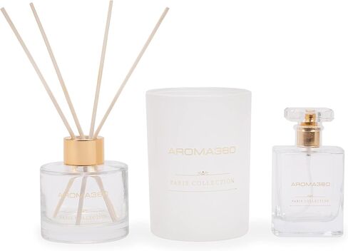 Aroma360 - Escapade - Paris Collection - 3 Piece Set - Scented Candle, Reed Diffuser & Room Spray - Hints of Lemon, Ocean, Bergamot, Fragrant Jasmine - Aromatherapy - Essential Oil - Home & Office in Saudi Arabia