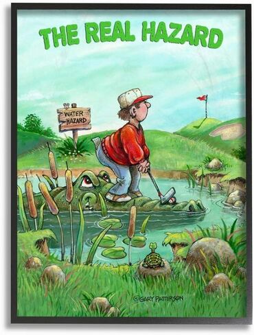 Stupell Industries The Real Hazard Funny Golf Cartoon Sports Black Framed Wall Art, 11 x 14, Design by Artist Gary Patterson in Saudi Arabia