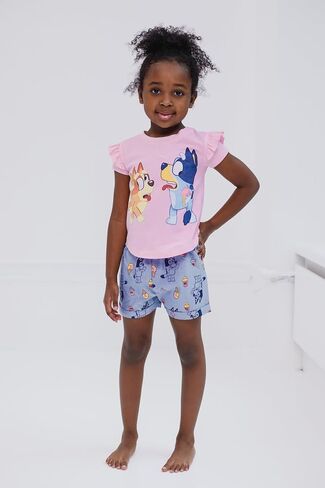 Bluey Girls T-Shirt and Chambray Shorts Outfit Set Toddler to Big Kid Sizes (2T - 10-12) in Saudi Arabia