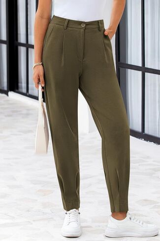 CFLONGE Women's Summer High Waisted Pants for Women 2024 Casual Ankle Length Pant for Work Office Trouser Slacks with Pockets in Saudi Arabia