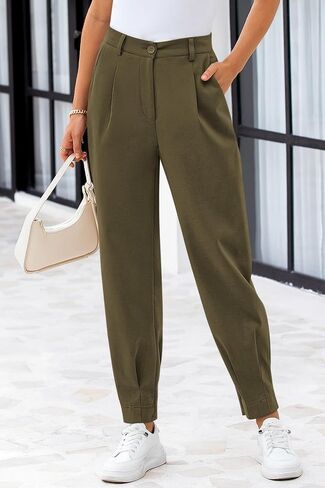 CFLONGE Women's Summer High Waisted Pants for Women 2024 Casual Ankle Length Pant for Work Office Trouser Slacks with Pockets in Saudi Arabia