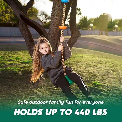 TURFEE Tree Swing for Kids - Single Disc Seat and Climbing Rope Set w/Carabiner & 4 Ft Strap - Treehouse and Outdoor Playground Accessories - Green ﻿ in Saudi Arabia