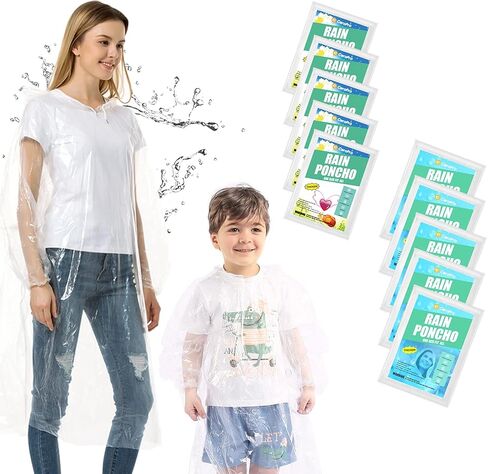 CeroPro Disposable Rain Ponchos Family Pack Emergency Waterproof Clear Ponchos with Hood Disposable Raincoat 10 Pack (5 Adult 5 Kids) in Kuwait