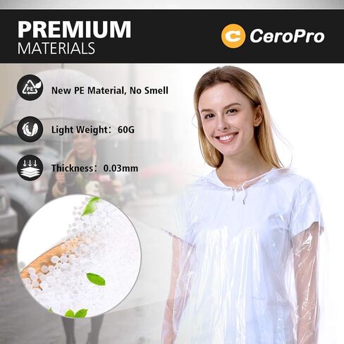 CeroPro Disposable Rain Ponchos Family Pack Emergency Waterproof Clear Ponchos with Hood Disposable Raincoat 10 Pack (5 Adult 5 Kids) in Kuwait
