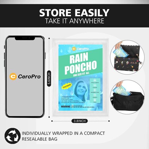 CeroPro Disposable Rain Ponchos Family Pack Emergency Waterproof Clear Ponchos with Hood Disposable Raincoat 10 Pack (5 Adult 5 Kids) in Kuwait