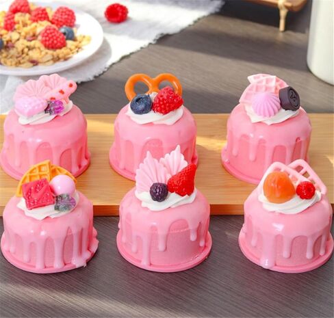 6 قطع من كعكة الفاكهة الاصطناعية نموذج كب كيك مزيف للتصوير الفوتوغرافي لتزيين حفلات المطبخ المنزلي (وردي) in Kuwait