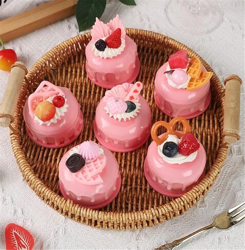 6 قطع من كعكة الفاكهة الاصطناعية نموذج كب كيك مزيف للتصوير الفوتوغرافي لتزيين حفلات المطبخ المنزلي (وردي) in Kuwait