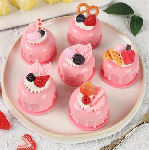 6 قطع من كعكة الفاكهة الاصطناعية نموذج كب كيك مزيف للتصوير الفوتوغرافي لتزيين حفلات المطبخ المنزلي (وردي) in Kuwait