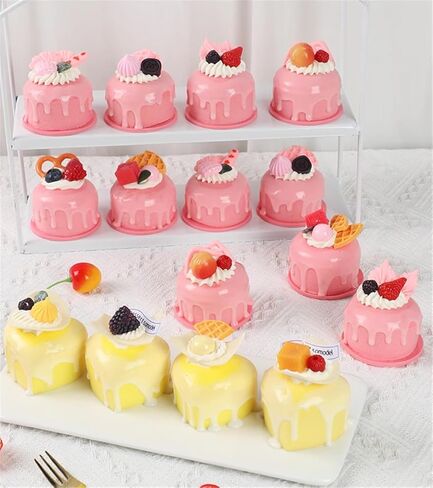 6 قطع من كعكة الفاكهة الاصطناعية نموذج كب كيك مزيف للتصوير الفوتوغرافي لتزيين حفلات المطبخ المنزلي (وردي) in Kuwait