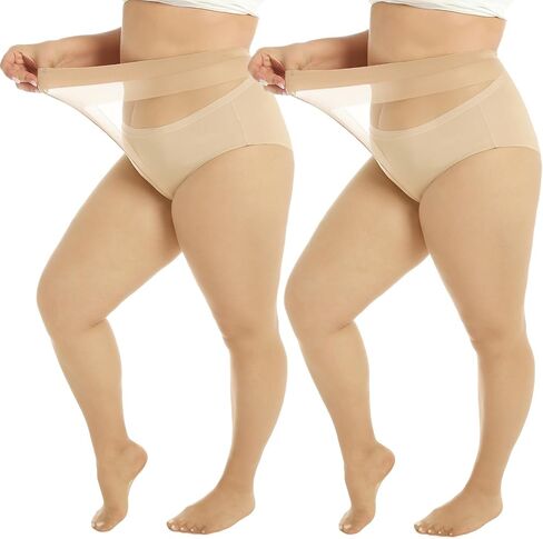 Yilanmy Plus Size Tights 20D Sheer Tights for Women High Waist Plus Size Pantyhose Queen Size Tights 2 Pairs in Kuwait