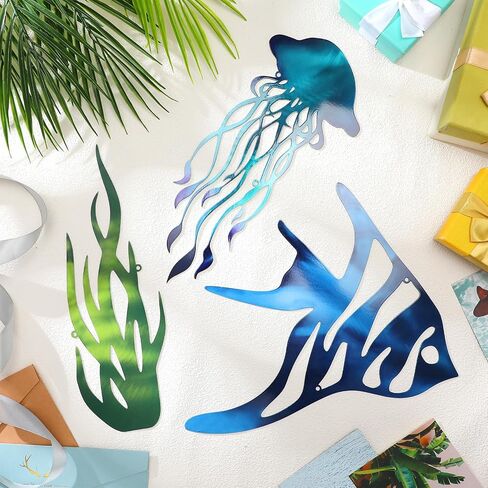 مجموعة Zonon مكونة من 3 قطع معدنية لديكور جدار شاطئ المحيط، ديكور ساحلي ملون، سمك معدني، أعشاب بحرية، قنديل البحر، جدار معلق على شاطئ البحر، ديكور منزلي بحري لغرفة المعيشة، غرفة النوم، الحمام، غرفة الأطفال in Saudi Arabia