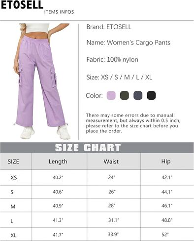 Women's High Waisted Cargo Pants Baggy Trendy Hiking Parachute Pants with Pockets Y2K Cargo Trousers Drawstring Ankles in Saudi Arabia
