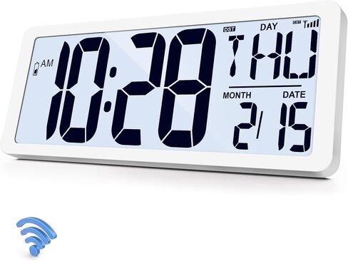 Atomic Clock 14.2" Digital Wall Clock Battery Operated Atomic Wall Clock Digital Alarm Clock with Day Date & Temperature Large Digital Wall Clock for Wall Bedroom Living Room Classroom Home Office in Saudi Arabia