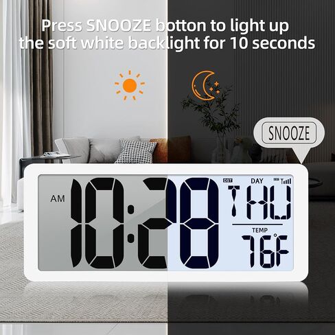 Atomic Clock 14.2" Digital Wall Clock Battery Operated Atomic Wall Clock Digital Alarm Clock with Day Date & Temperature Large Digital Wall Clock for Wall Bedroom Living Room Classroom Home Office in Saudi Arabia