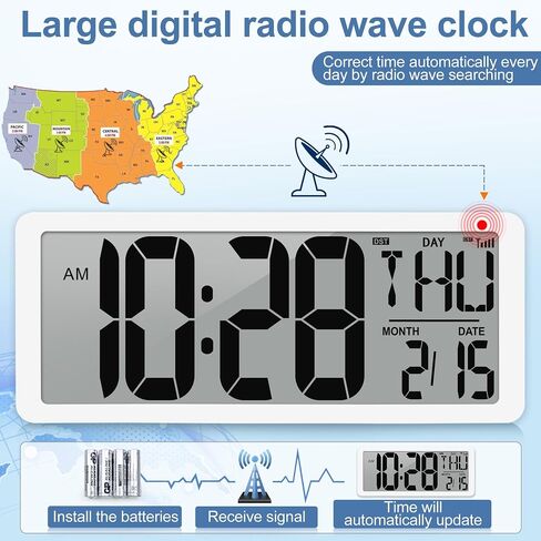 Atomic Clock 14.2" Digital Wall Clock Battery Operated Atomic Wall Clock Digital Alarm Clock with Day Date & Temperature Large Digital Wall Clock for Wall Bedroom Living Room Classroom Home Office in Saudi Arabia
