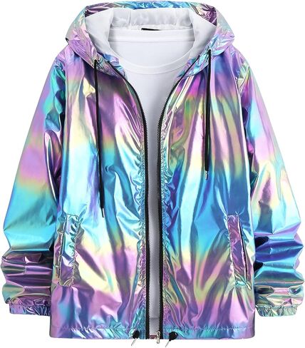 Lars Amadeus Metallic Jacket for Men's Lightweight Long Sleeves Zipper Drawstring Hooded Jackets in Saudi Arabia
