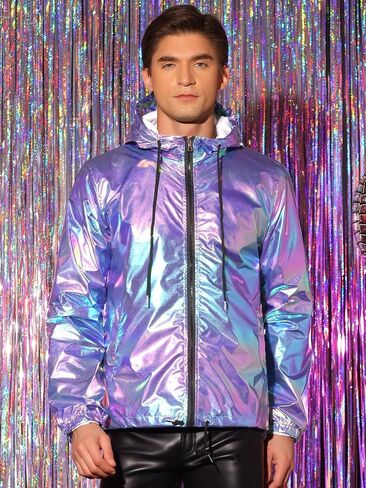 Lars Amadeus Metallic Jacket for Men's Lightweight Long Sleeves Zipper Drawstring Hooded Jackets in Saudi Arabia