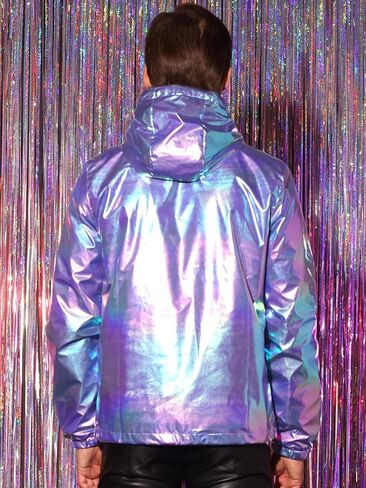 Lars Amadeus Metallic Jacket for Men's Lightweight Long Sleeves Zipper Drawstring Hooded Jackets in Saudi Arabia