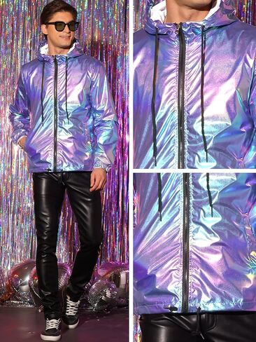 Lars Amadeus Metallic Jacket for Men's Lightweight Long Sleeves Zipper Drawstring Hooded Jackets in Saudi Arabia