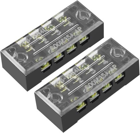 4 Positions Dual Rows 600V 15A Terminal Strip Blocks Barrier Screws (with Cover), [for Wires Connecting, Electronic Circuits] - 2 Pack/Black/TB-1504L in Saudi Arabia