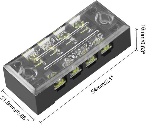 4 Positions Dual Rows 600V 15A Terminal Strip Blocks Barrier Screws (with Cover), [for Wires Connecting, Electronic Circuits] - 2 Pack/Black/TB-1504L in Saudi Arabia