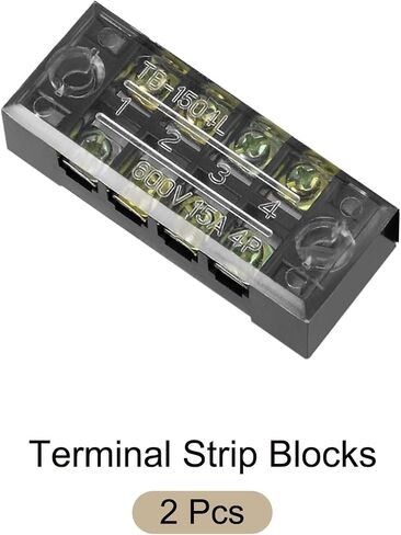 4 Positions Dual Rows 600V 15A Terminal Strip Blocks Barrier Screws (with Cover), [for Wires Connecting, Electronic Circuits] - 2 Pack/Black/TB-1504L in Saudi Arabia