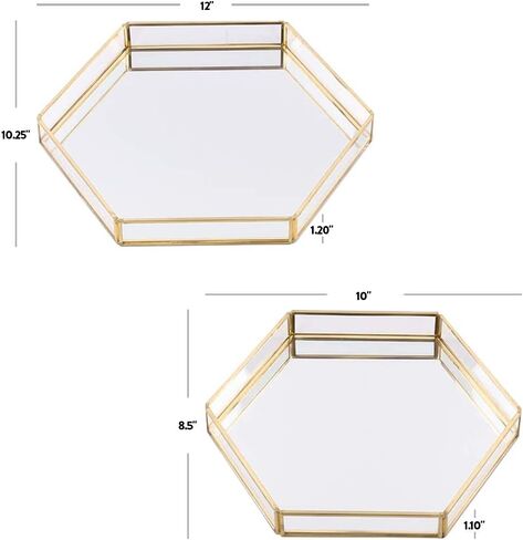 Koyal Wholesale Gold Glass Mirror Hexagonal Trays Vanity Set of 2, Decorative Mirrored Hexagon Trays for Coffee Table in Saudi Arabia