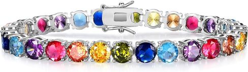 Gemsme 6.0mm Colored Cubic Zirconia Tennis Bracelet for Women, 6MM 18K White/Yellow Gold Plated Cubic Zirconia Rainbow Tennis Link Bracelet in Saudi Arabia