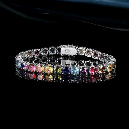 Gemsme 6.0mm Colored Cubic Zirconia Tennis Bracelet for Women, 6MM 18K White/Yellow Gold Plated Cubic Zirconia Rainbow Tennis Link Bracelet in Saudi Arabia
