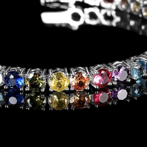 Gemsme 6.0mm Colored Cubic Zirconia Tennis Bracelet for Women, 6MM 18K White/Yellow Gold Plated Cubic Zirconia Rainbow Tennis Link Bracelet in Saudi Arabia